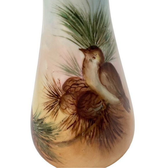 Vintage Hand Painted Bud Vase Bird on Branch Unmarked Porcelain Vase - Picture 2 of 6